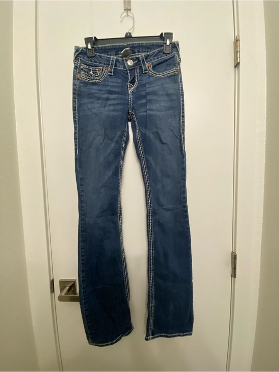 True Religion Denim - True Religion Dark Blue Flare Jeans with Contrast Stitching